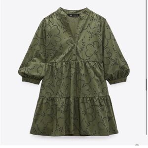 Zara Green Puff Sleeve V-Neck Sundress